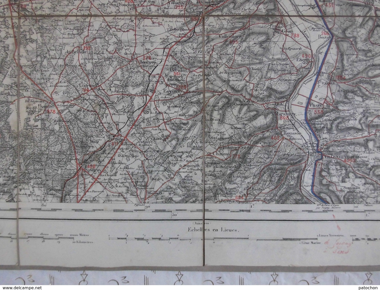 Carte Taride sur toile 1/80000 Sens Imp Lemercier & Cie Paris Levée 1841.