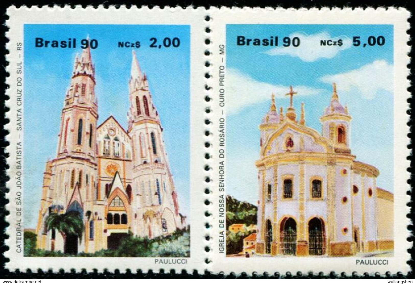 BX0850 Brazil 1990 Church Building 2V MNH - Unused Stamps