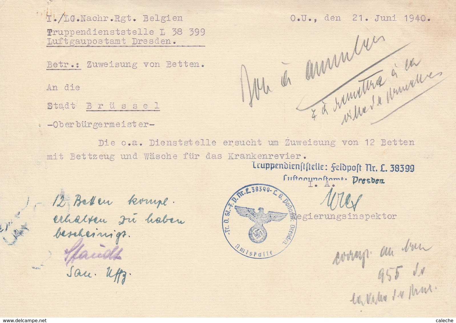 Bon De Réquisition / Feldpost L38399 -Luftgaupostamt Dresden - WW II (Covers & Documents)
