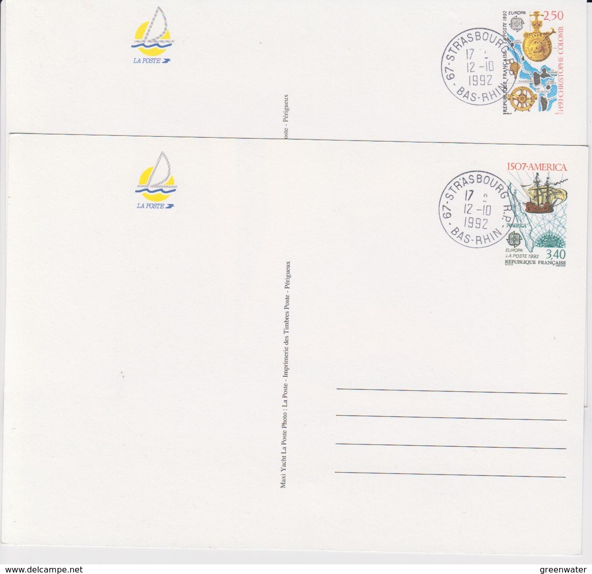 Europa Cept 1992 France 2 Postal Stationeries Used (F7397) - 1992