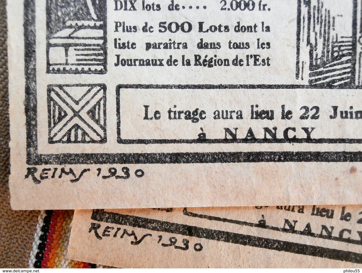 2 Billets De TOMBOLA Reims Nancy Strasbourg 1930 PRESSE DE L'EST - Billets De Loterie