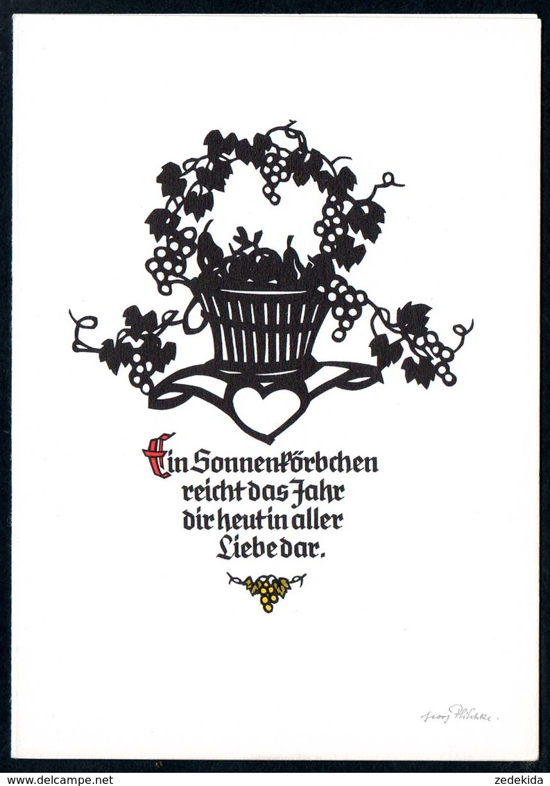 B6082 - TOP Plischke - Glückwunschkarte - Klappkarte DDR - Wein - Scherenschnitt - Silhouette