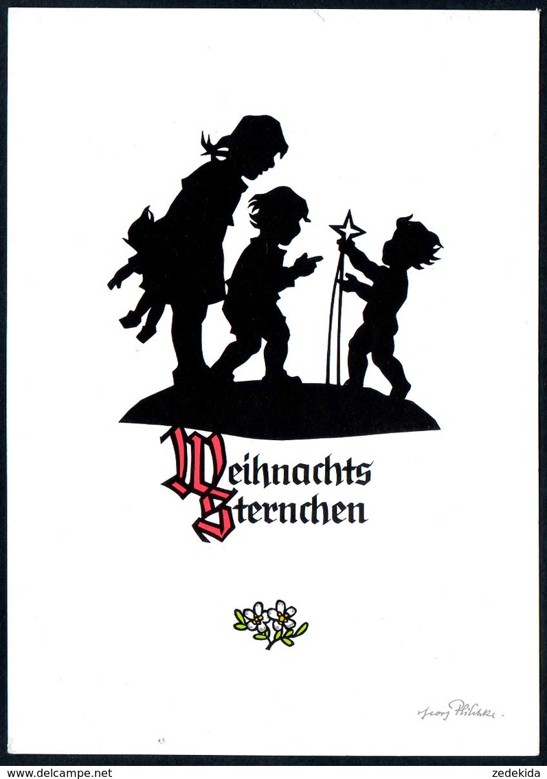 B6087 - Plischke - Glückwunschkarte - DDR - Kinder Stern - Weihnachten - Pfleumer - Scherenschnitt - Silhouette