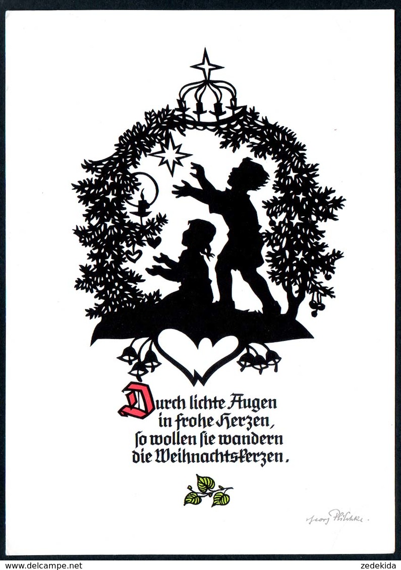 B6088 - Plischke - Glückwunschkarte - DDR - Kinder Stern - Weihnachten - Pfleumer - Scherenschnitt - Silhouette