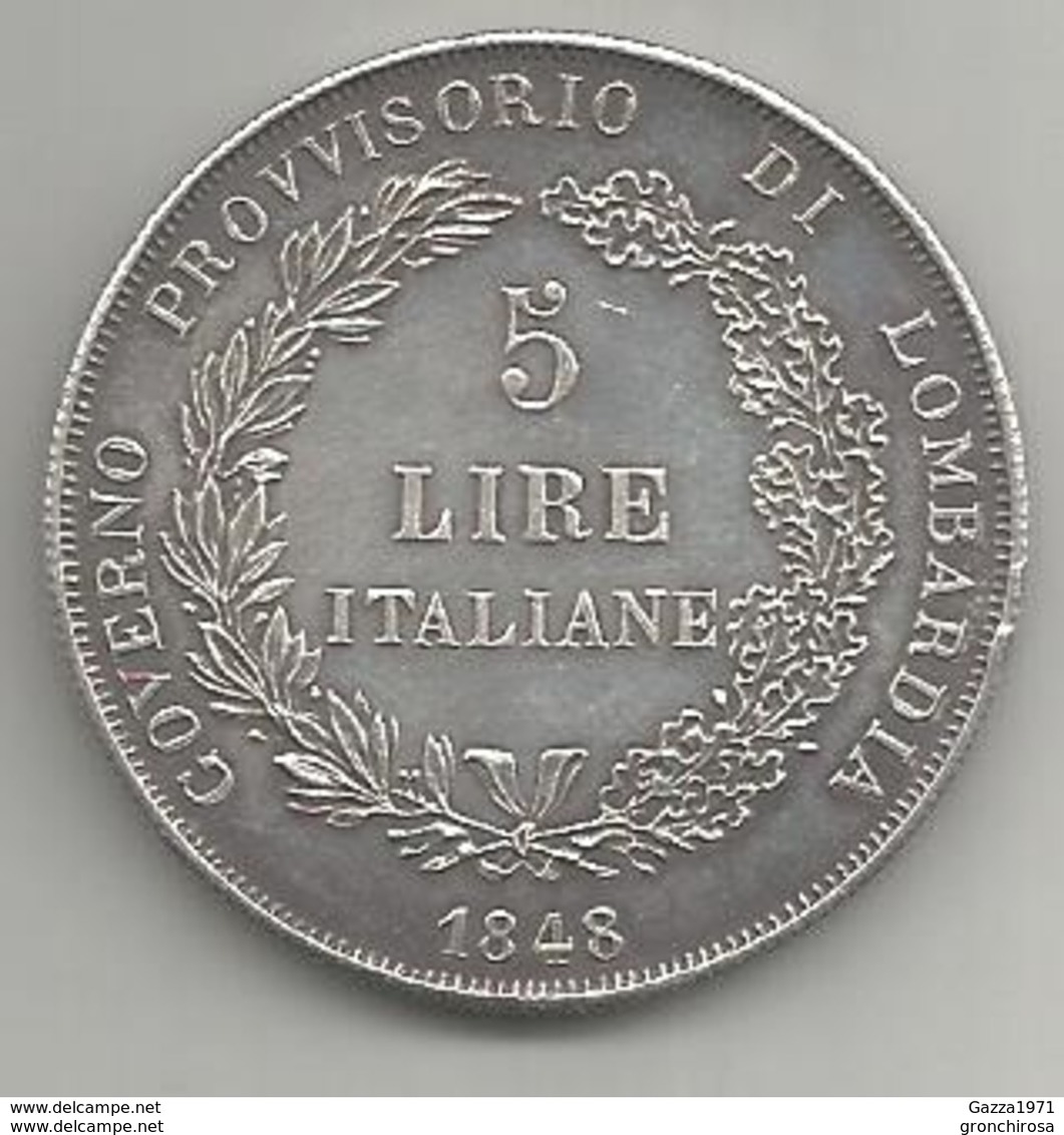 Italia, 1848, 5 Lire Ag. Governo Provvisorio Di Lombardia. Riconio, Restrike. - Otros & Sin Clasificación