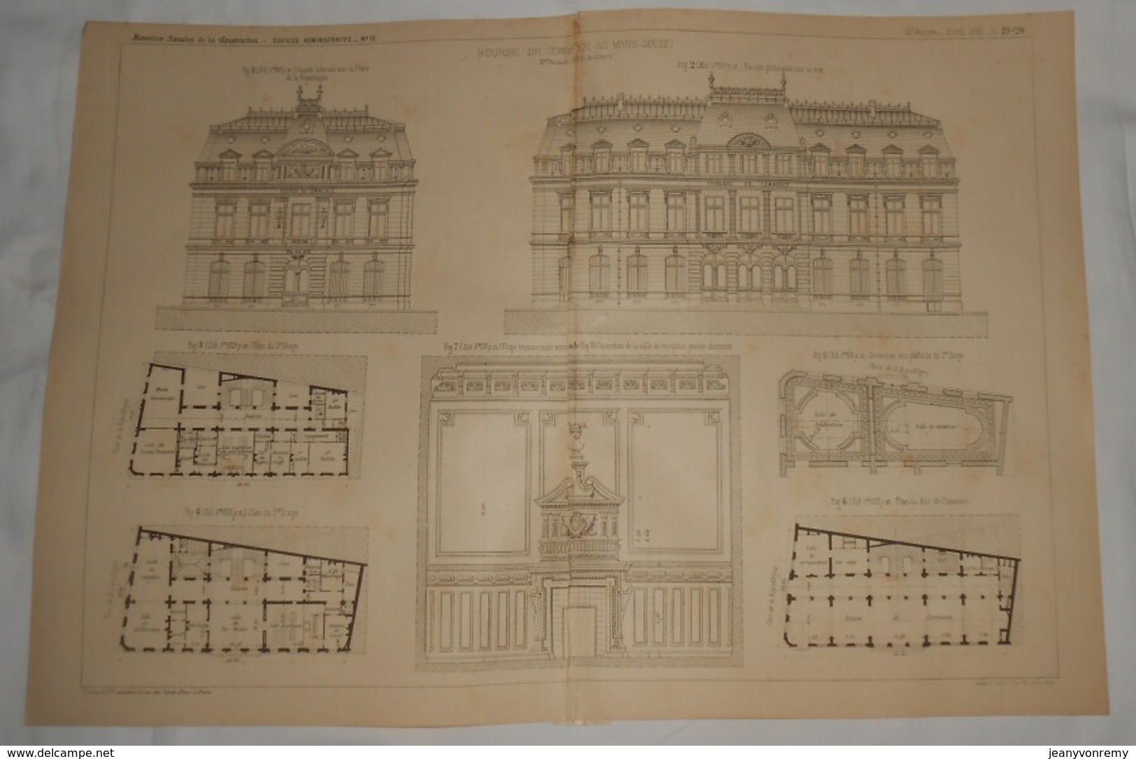Plan De La Bourse De Commerce Au Mans Dans La Sarthe. M. Théodore Lafon, Architecte.1891. - Travaux Publics