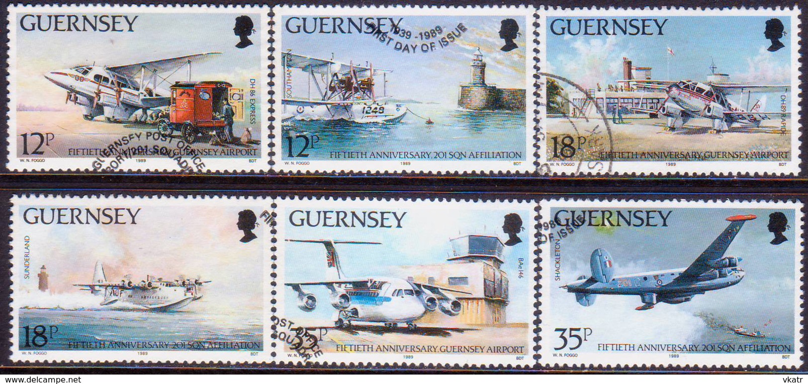 GUERNSEY 1989 SG 456-61 Compl.set Used Guernsey Airport - Guernsey