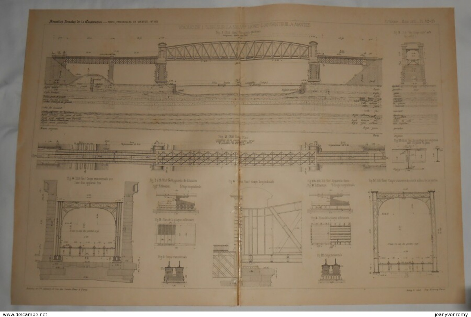 Plan Du Viaduc De L'Oise Sur La Nouvelle Ligne D'Argenteuil à Mantes.1891. - Travaux Publics