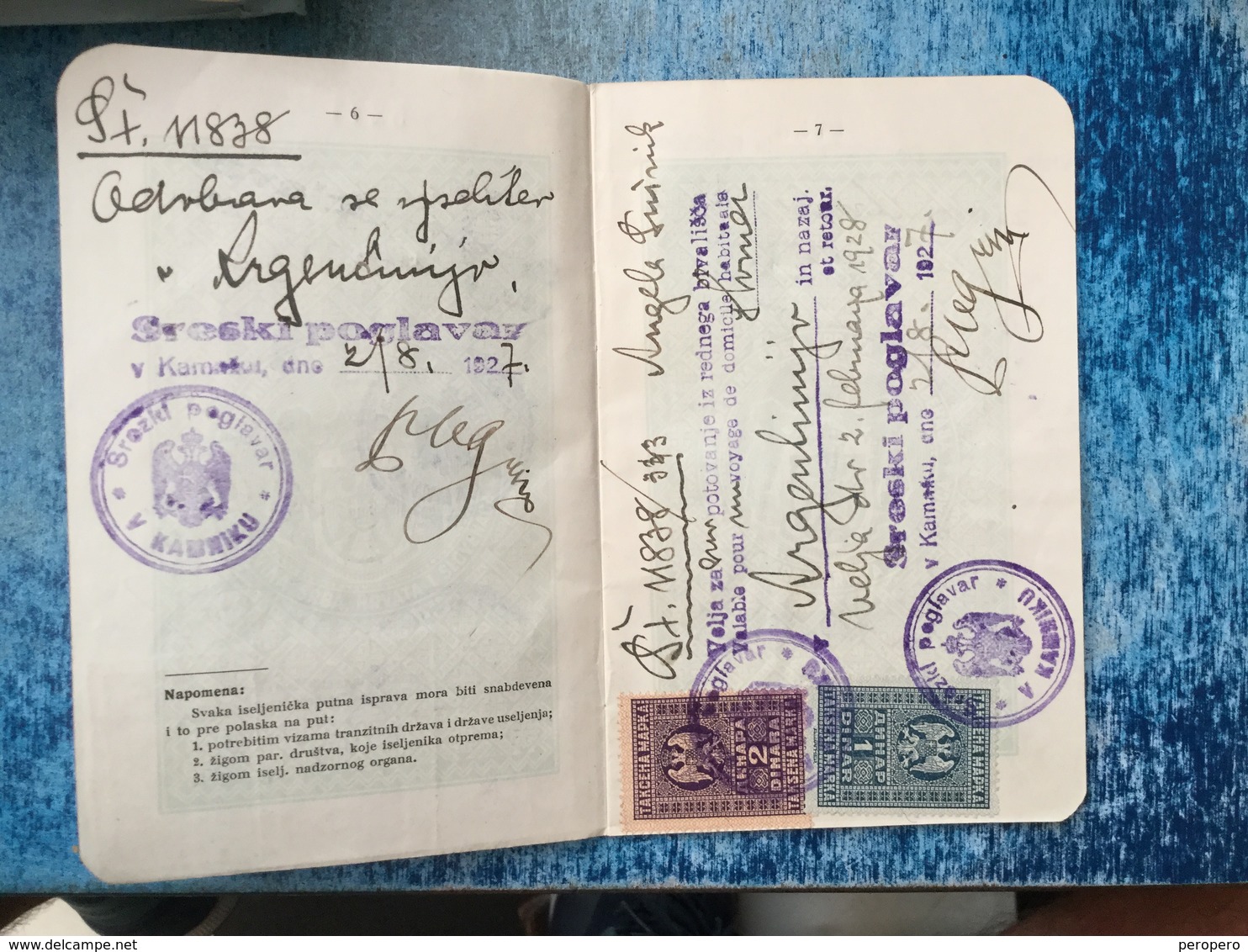 PASSPORT   REISEPASS  PASSAPORTO  KINDOM OF YUGOSLAVIA  1927. - Historische Dokumente