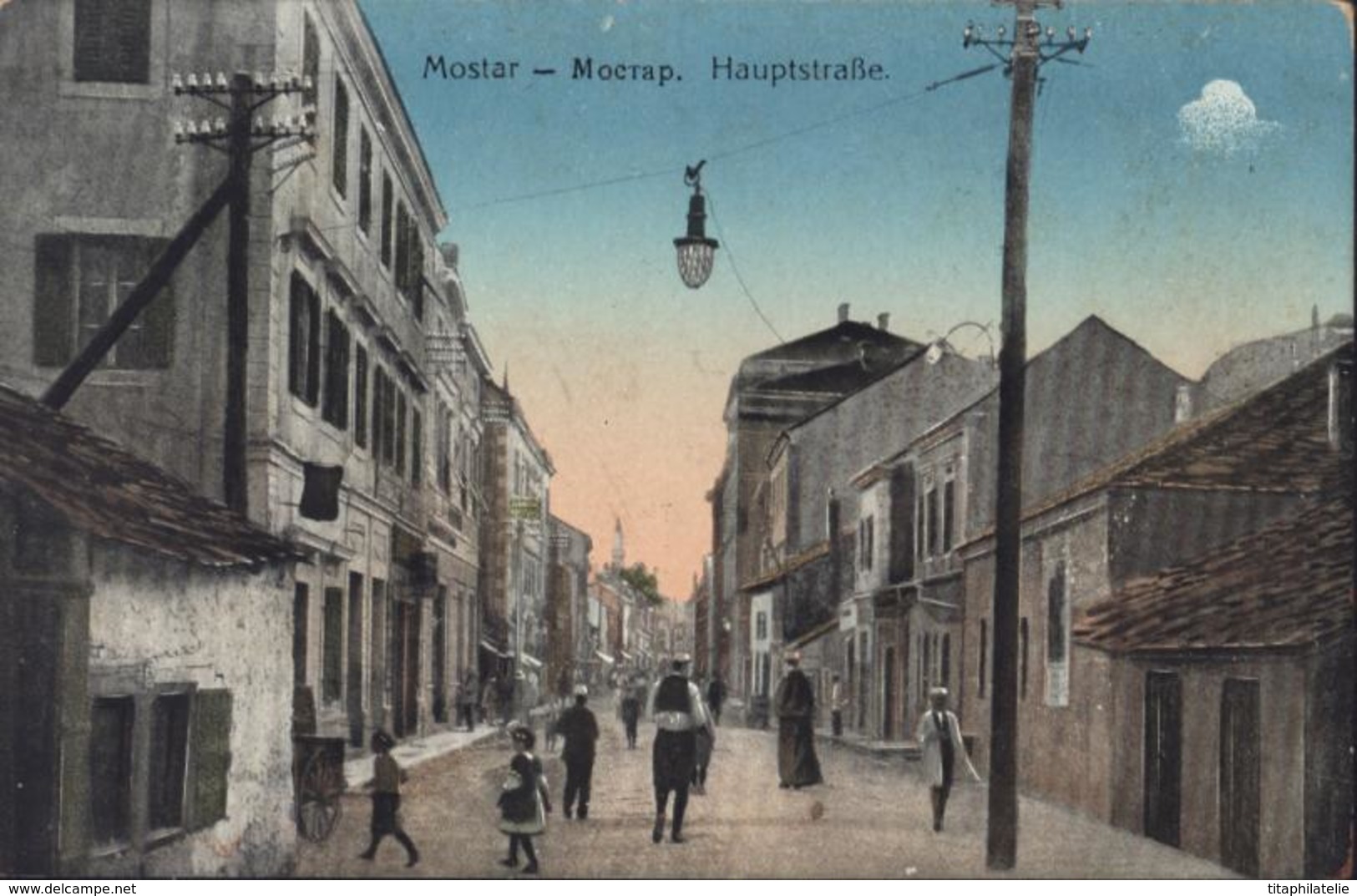 CPA Bosnie Herzégovine Mostar Moctap Hauptstrasse Feldpost K U K Milit Post Mostar 1 24 IV 17 Guerre 14 World War I - Bosnien-Herzegowina