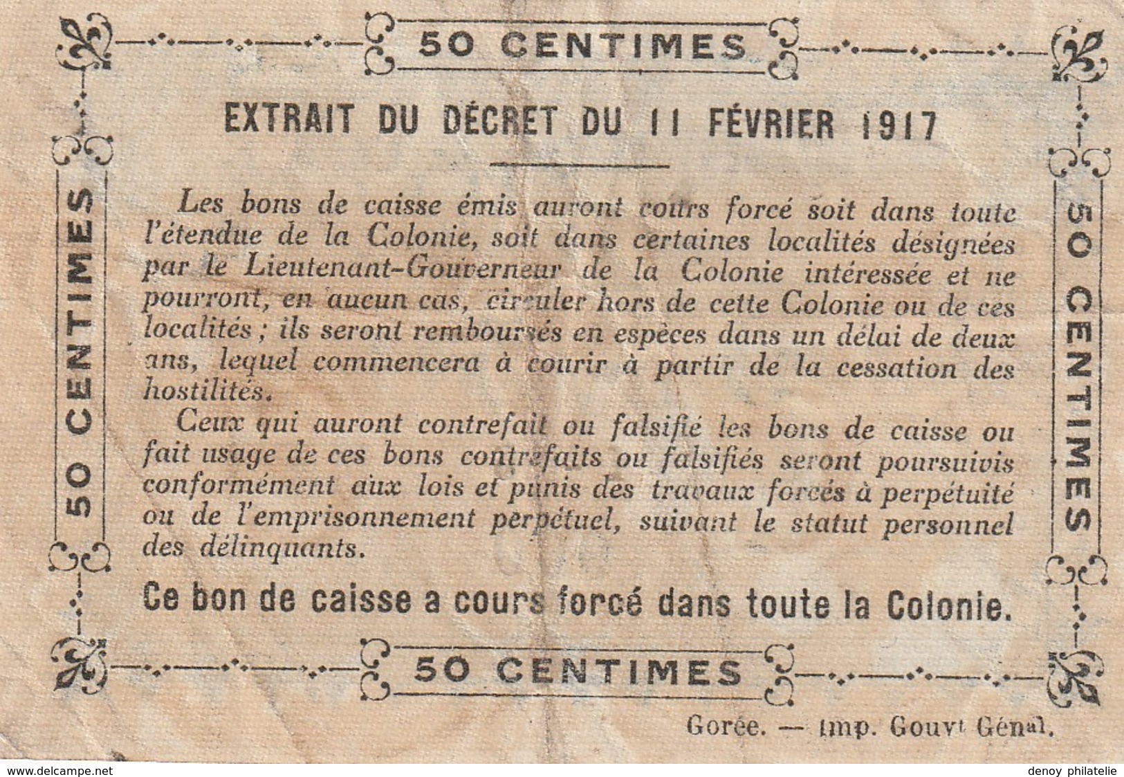 Sénégal Billet De 0.5 Centimes 1917 Bel état RARE - Sénégal