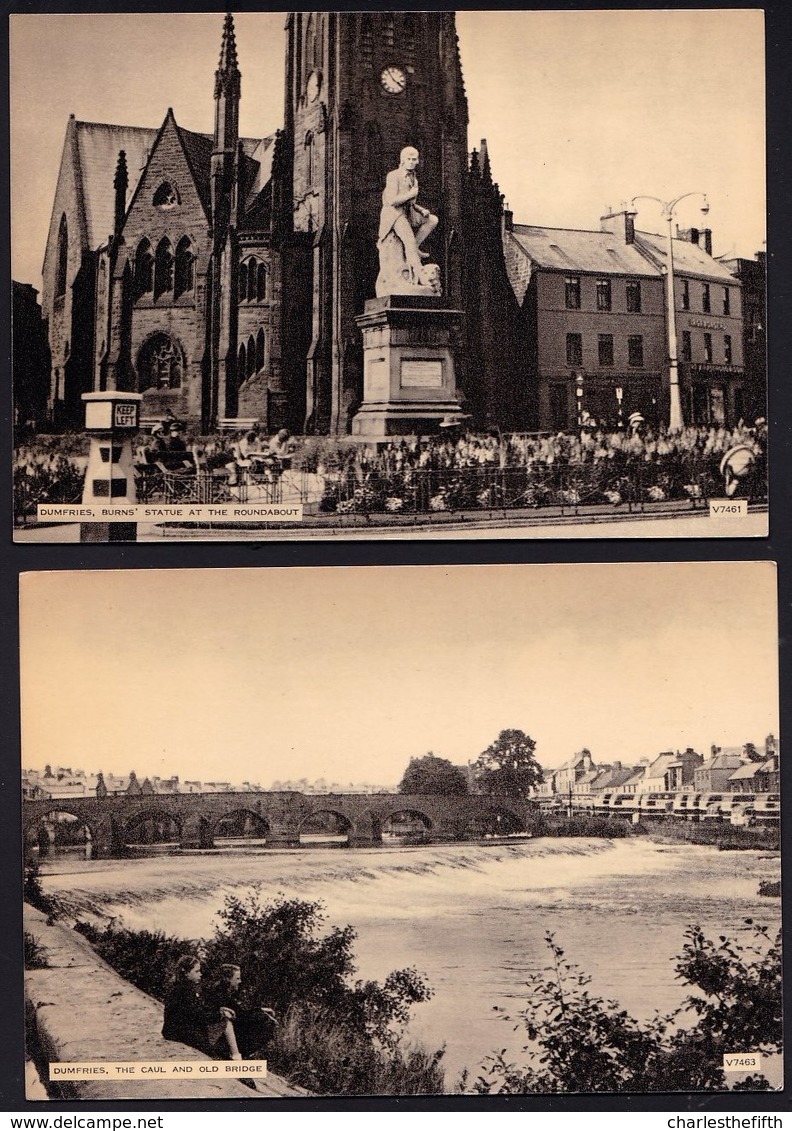 2 X OLD PHOTOCARD ** DUMFRIES - Burn's Statue & Caul And Old Bridge ** - Dumfriesshire