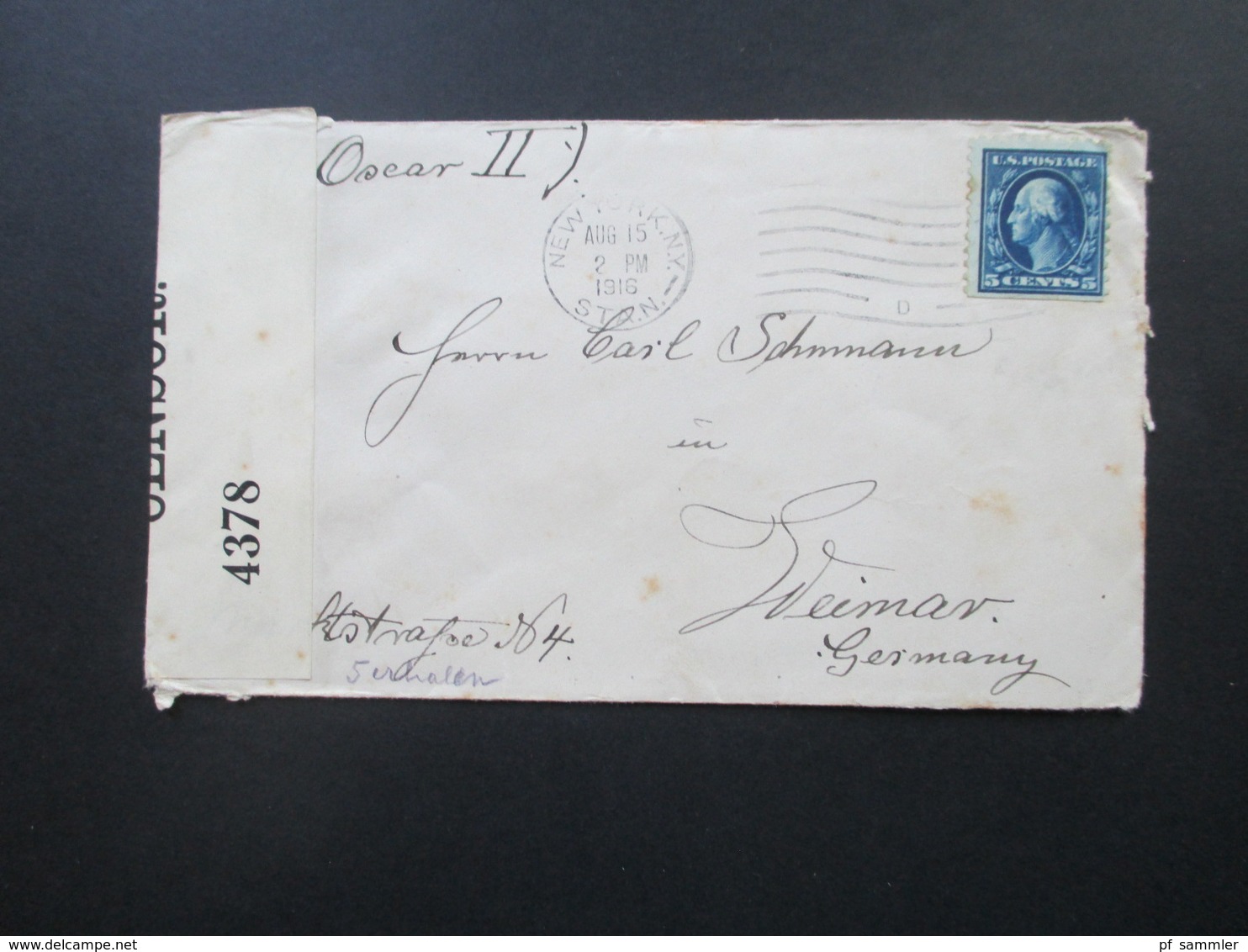 USA 1916 Brief Von New York Nach Weimar Schiffspost?? Oscar II Opened By Censor 4378 / Zensurbrief - Briefe U. Dokumente