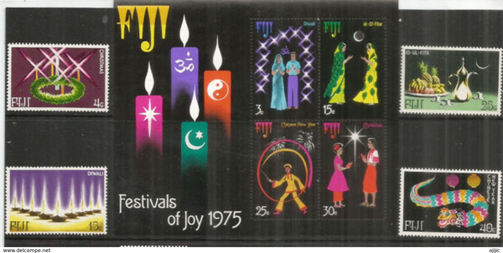 Fêtes De La Joie à FIDJI: Aïd El-Fitr,Diwali,Noël,Nouvel An Chinois.  Série + Bloc-feuillet Neuf **, Côte 12,00 Euro - Fiji (1970-...)