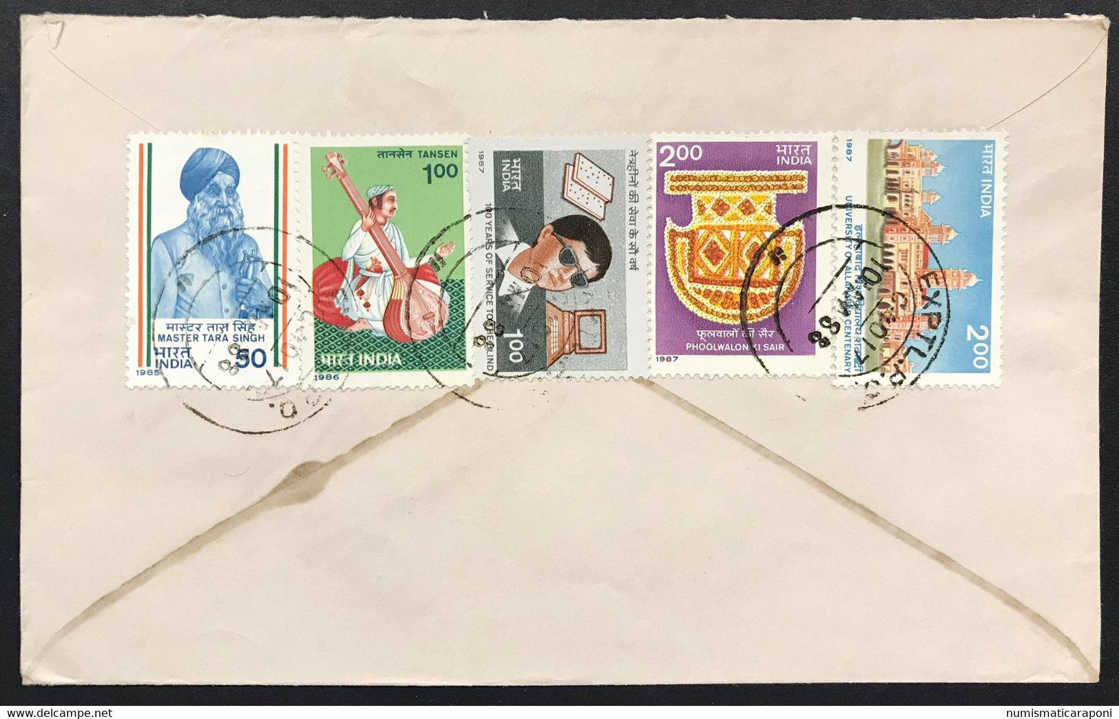 india lotto 21 esemplari posta aerea air mail con commemorativi anni 80-90 su busta cod.bu.011