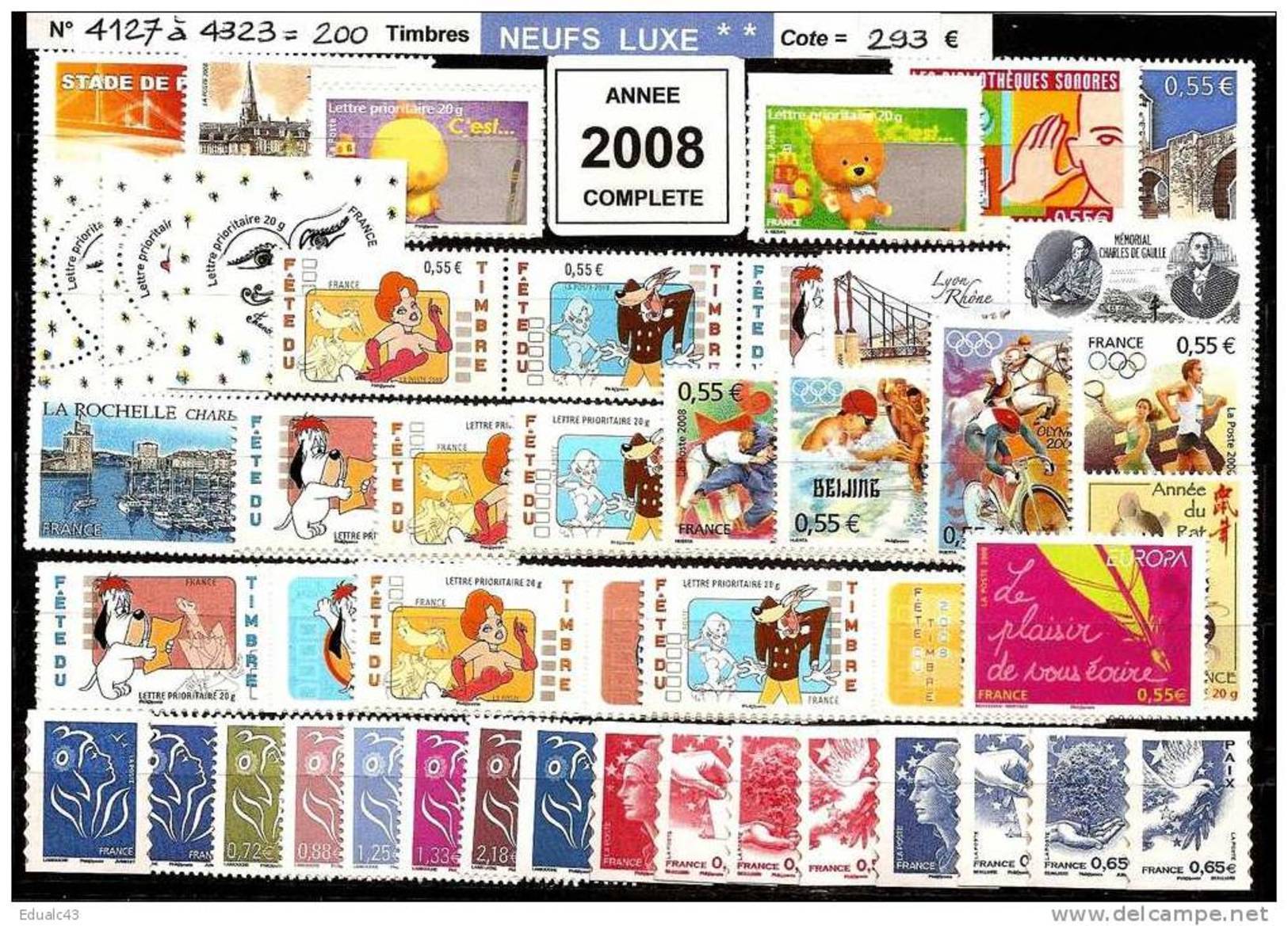 FRANCE - Année Complète 2008 - NEUF LUXE ** 200 Timbres - SUPERBE - 2000-2009