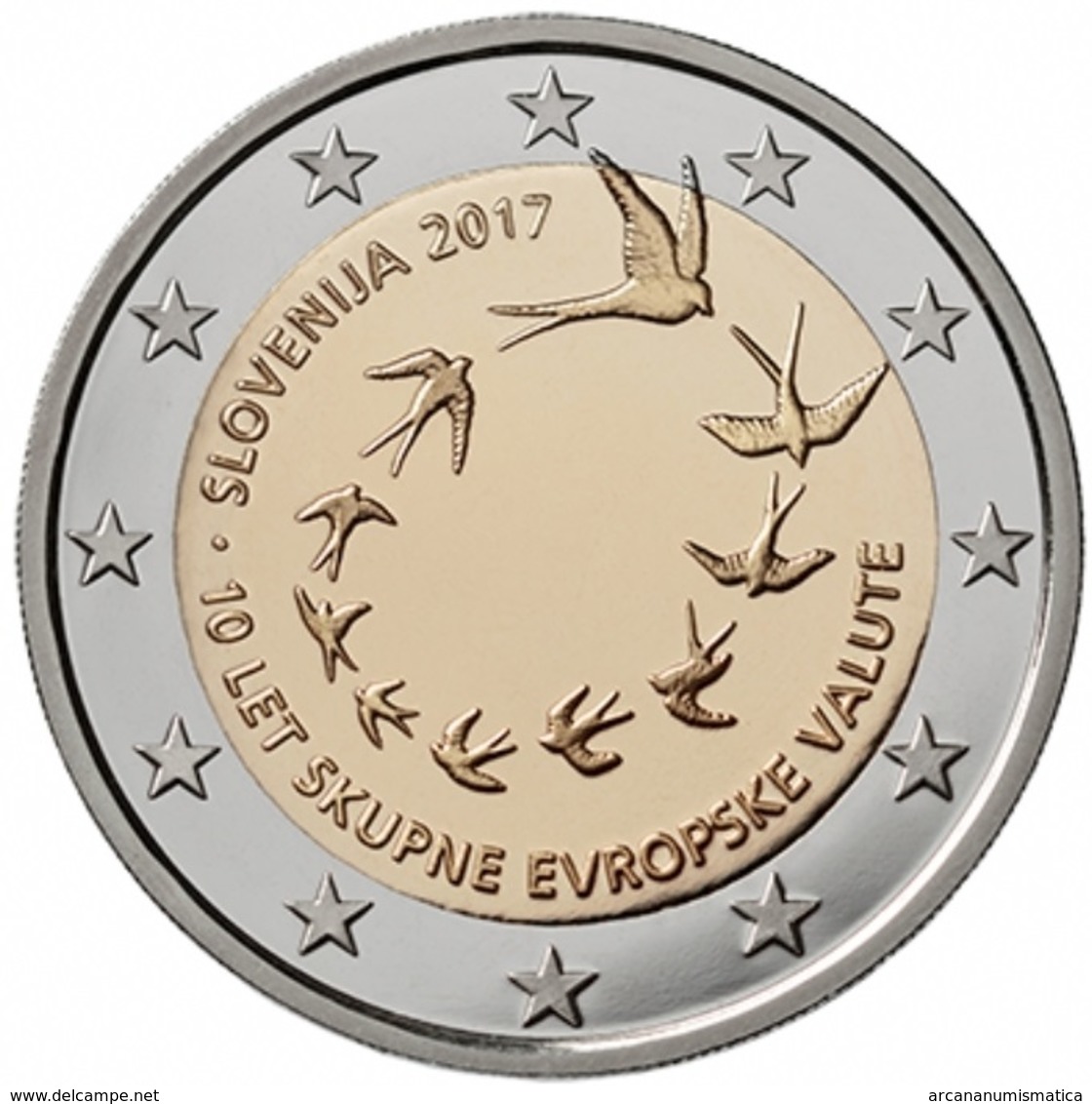 ESLOVENIA  2€ 2.017  2017  Bimetálica "10º Aniversario De La Introducción Del Euro En Eslovenia"  SC/UNC T-DL-12.218 - Eslovenia