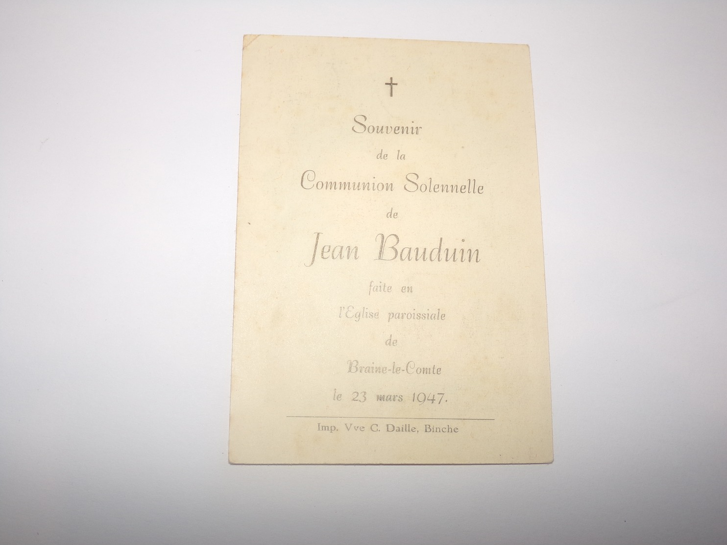 Image Religieuse.Communion De Jean Bauduin De Braine Le Comte En 1947. - Religion & Esotérisme