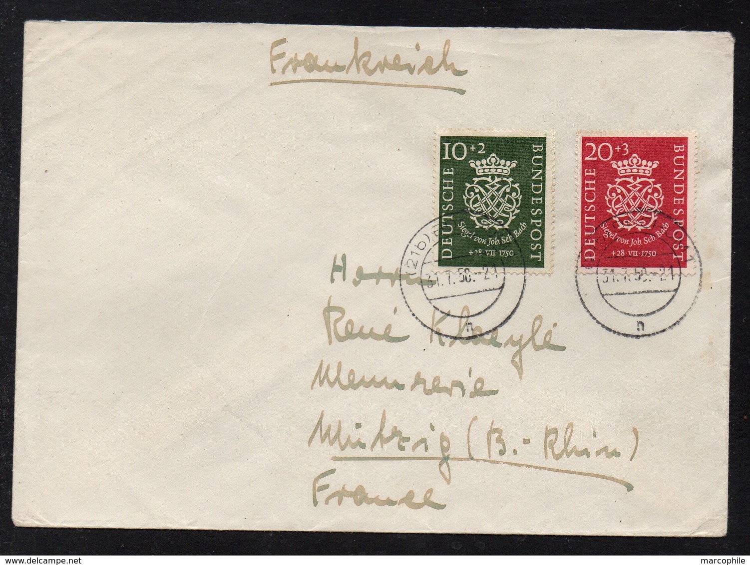 RFA - BOCHUM / 31.7.1950 Mi- # 121/122 YT # 7/8 SUR LETTRE AU TARIF POUR LA FRANCE / COTE 180.00 € (ref 5701) - Lettres & Documents