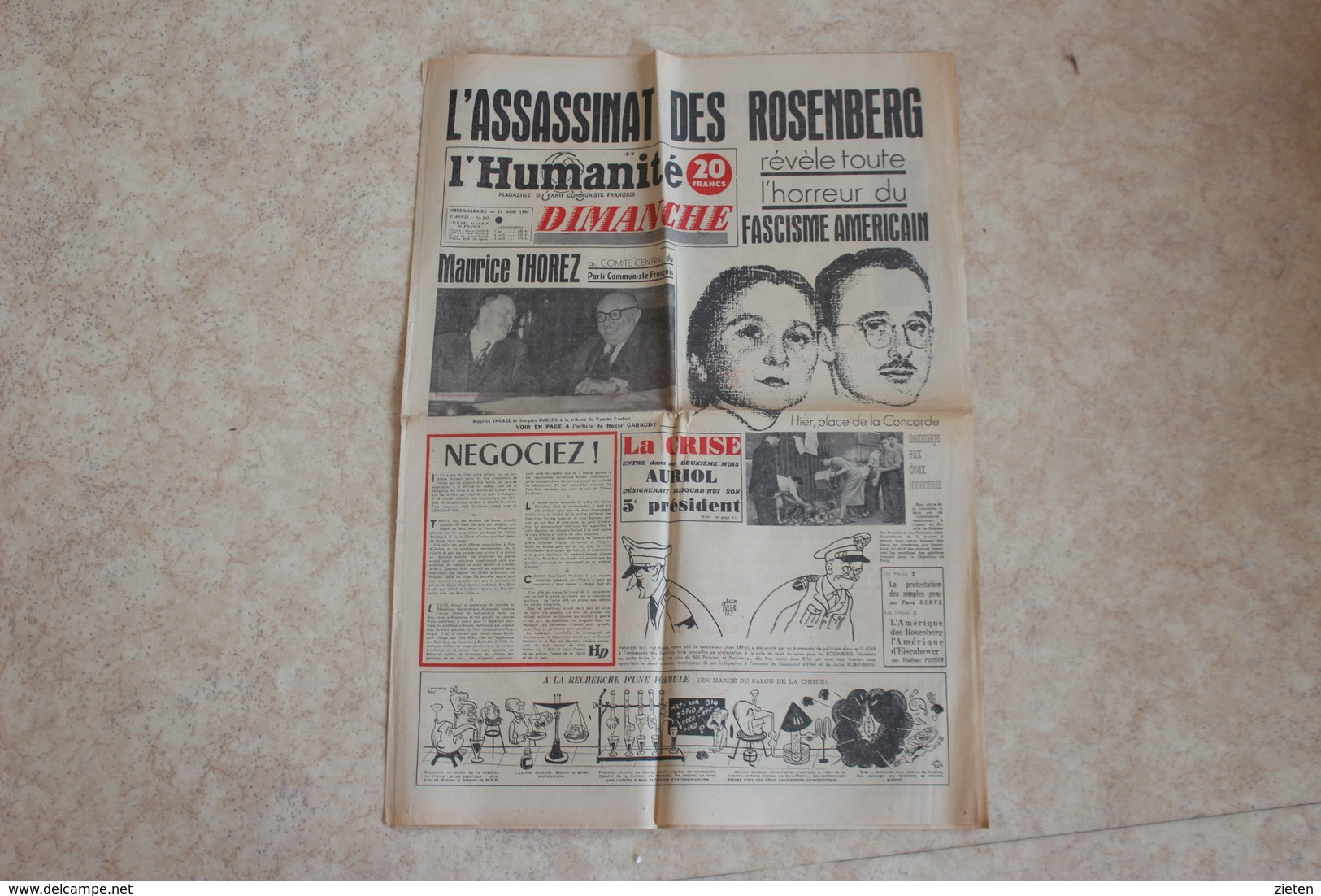 L'HUMANITE DIMANCHE Du 21 Juin 1953-l'assasinat Des ROSENBERG - 1950 à Nos Jours