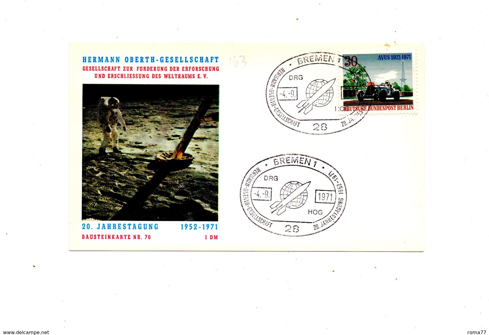 LAB163 - GERMANIA BERLINO BERLIN 1971 Space, Hermann Oberth, Rocket Mail Commemorative Postcard . - Europa