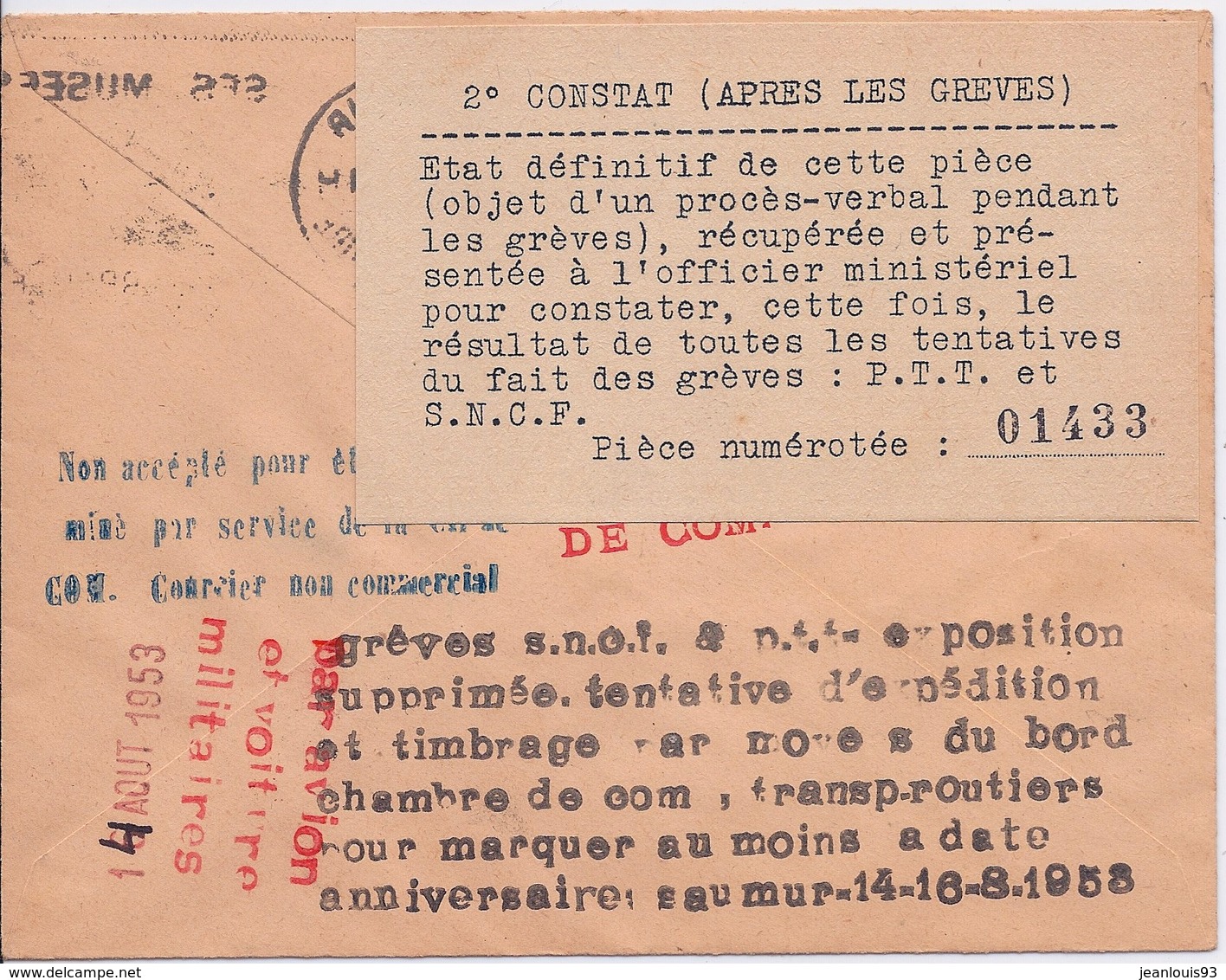 FRANCE - LETTRE GREVE SAUMUR 1953 - Other & Unclassified