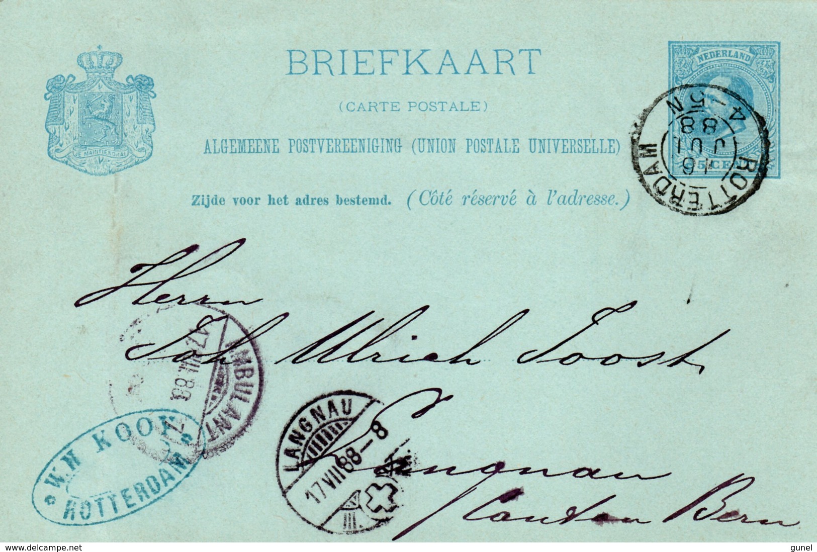 Bk G27 Van Rotterdam Naar Langnau - Postal Stationery