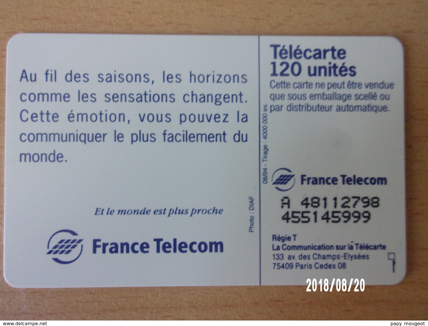 F505 * 970 V1 120U S05 08/94 - Accent Sur à De Là Télécarte N° Justifié à Gauche - L'été - 1994