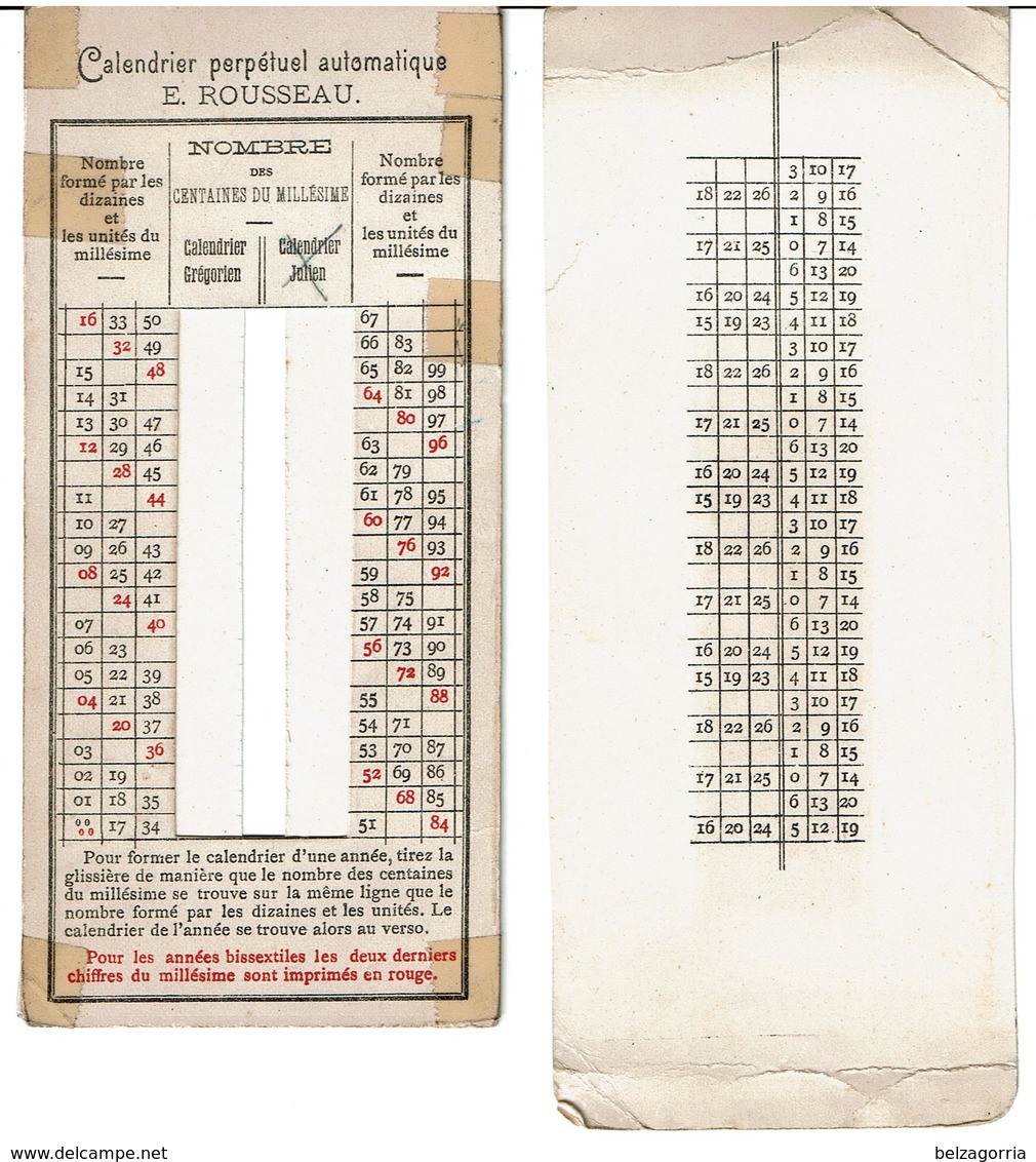 CALENDRIER PERPETUEL AUTOMATIQUE E. ROUSSEAU à Glissière - Calendrier Grégorien - RARE - VOIR SCANS - Autres & Non Classés