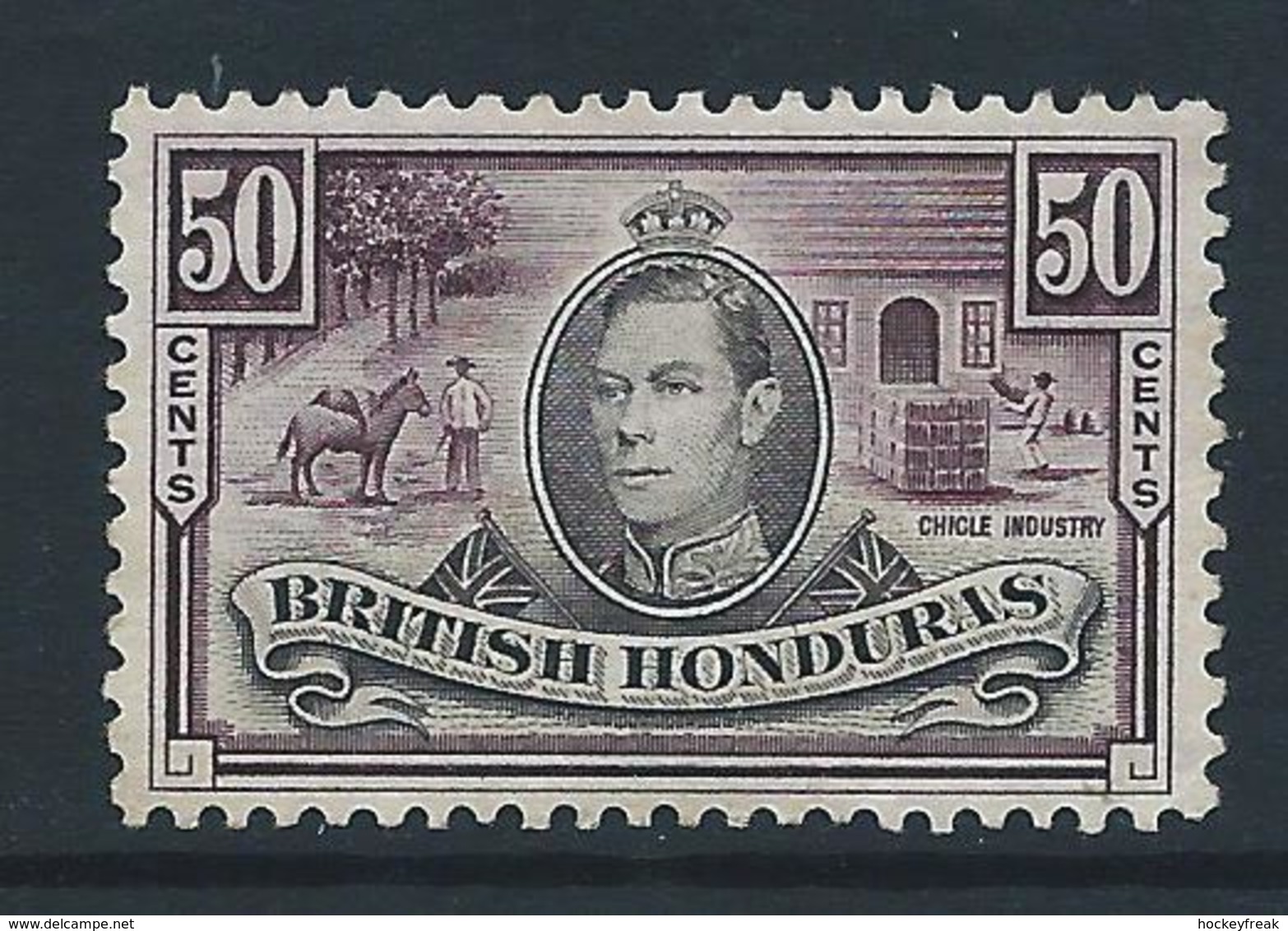 British Honduras 1938 - 50c Black & Purple SG158 HM Cat £38 For MNH SG2018 - Please See Scans/description Below - British Honduras (...-1970)