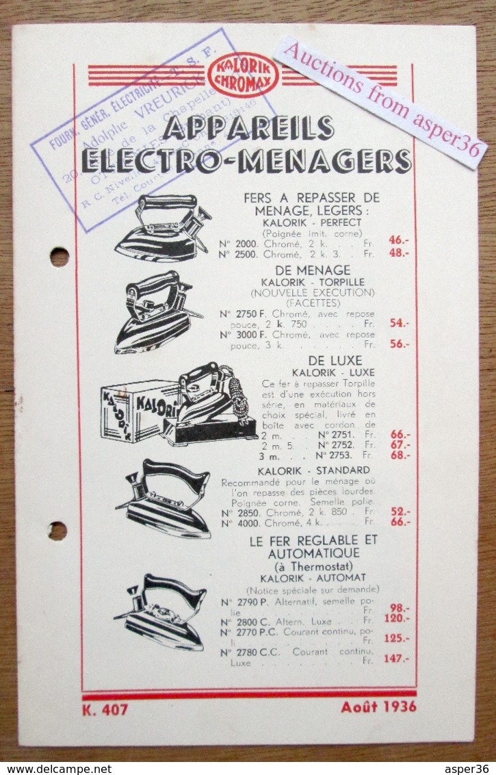 Kalorik Chromax, Appareils Electro-Ménagers 1936 - Verzamelingen