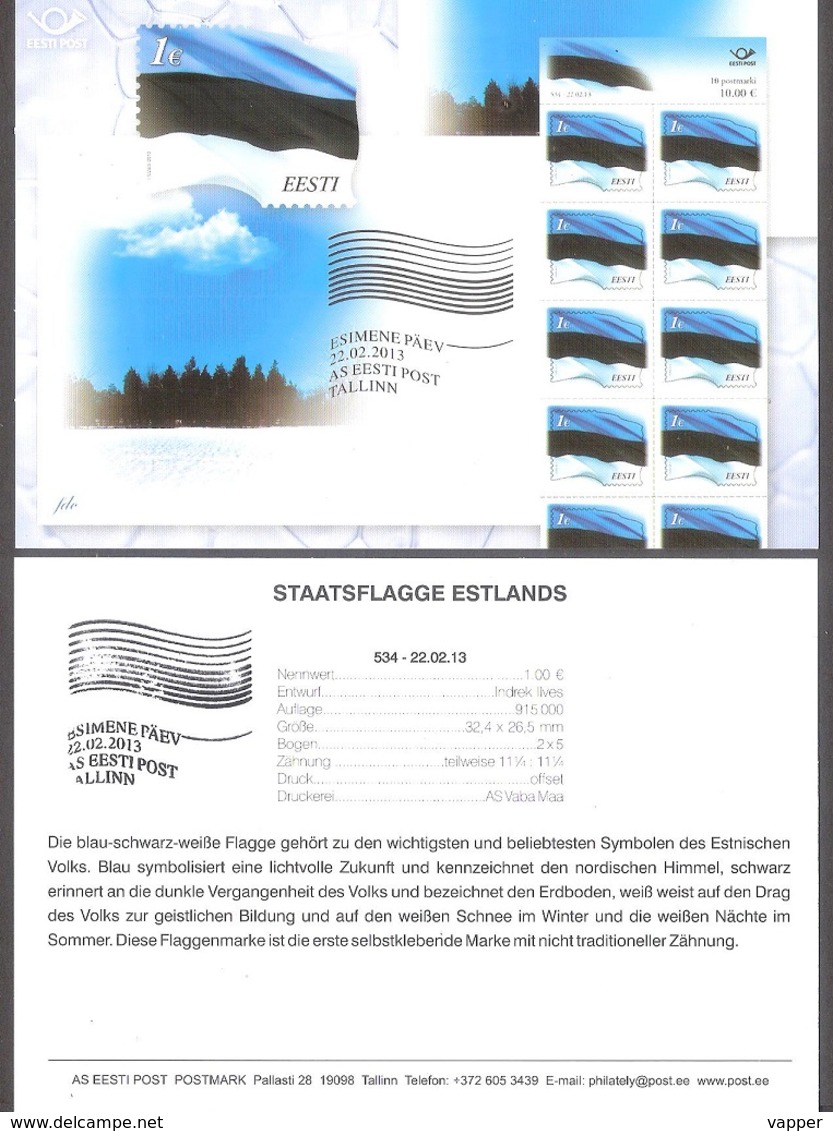 Estonian Flag Estonia 2013 Stamp Presentation Card (germ) Mi 756 I - Francobolli