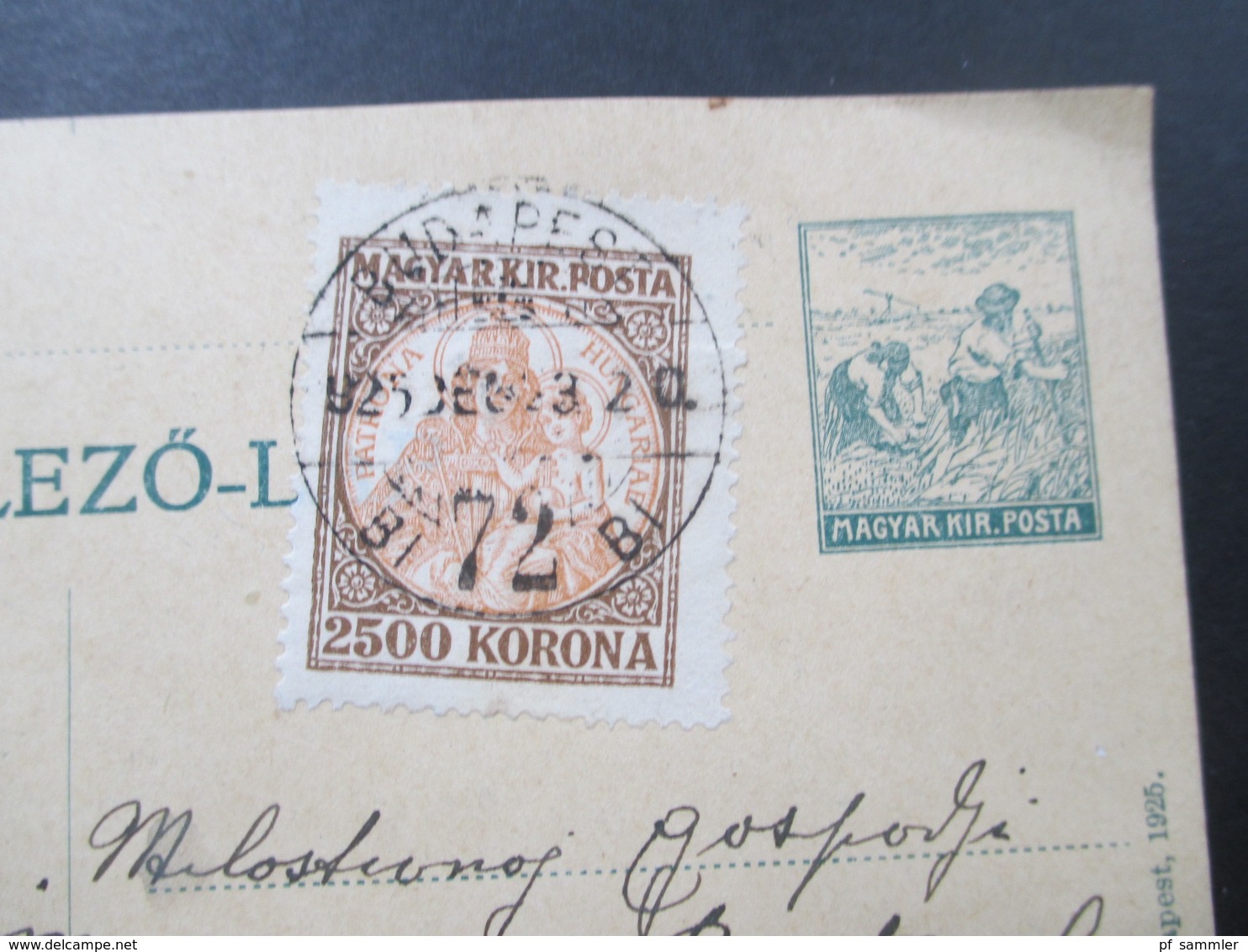 Ungarn 1925 Ganzsache Mit Zusatzfrankatur Nr. 401 Patrona Hungariae Budapest Nach Wien Gesendet! - Lettres & Documents