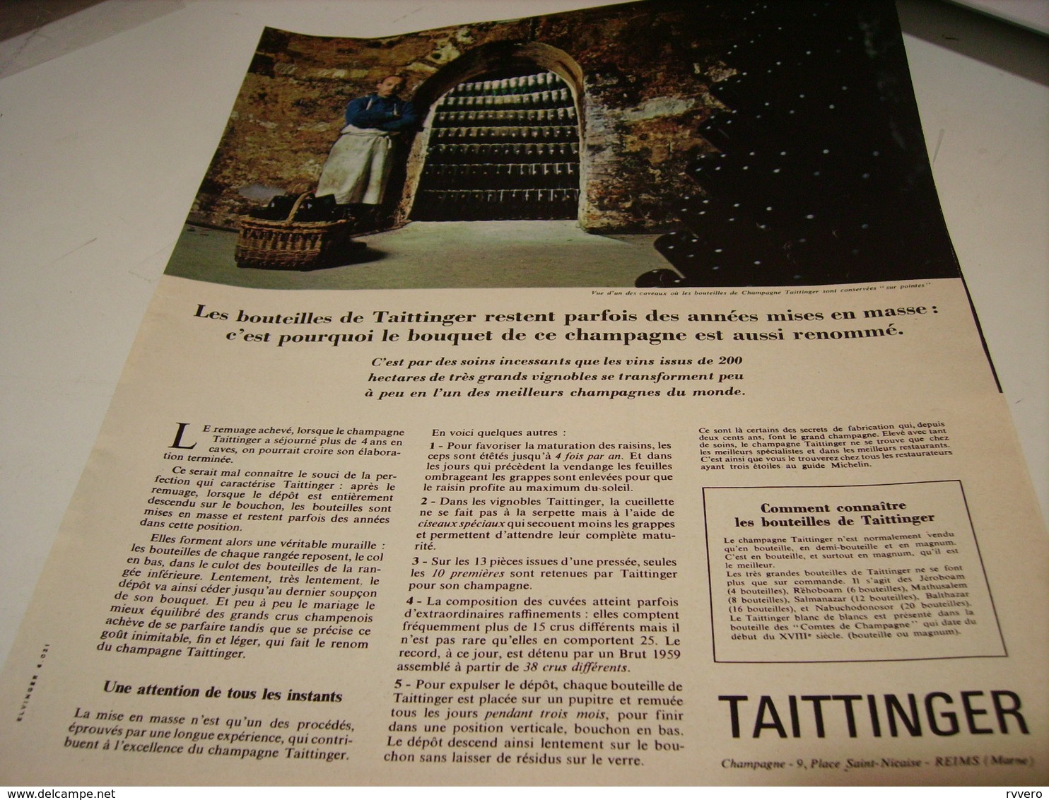 ANCIENNE PUBLICITE LE CHAMPAGNE TAITTINGER 1965 - Alcools