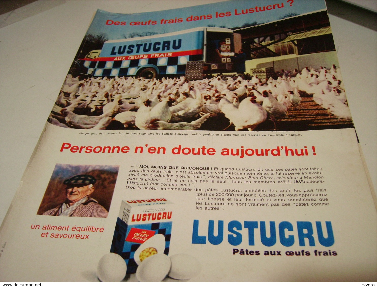 ANCIENNE PUBLICITE PATE ALIMENTAIRE OEUF FRAIS LUSTUCRU 1965 - Affiches