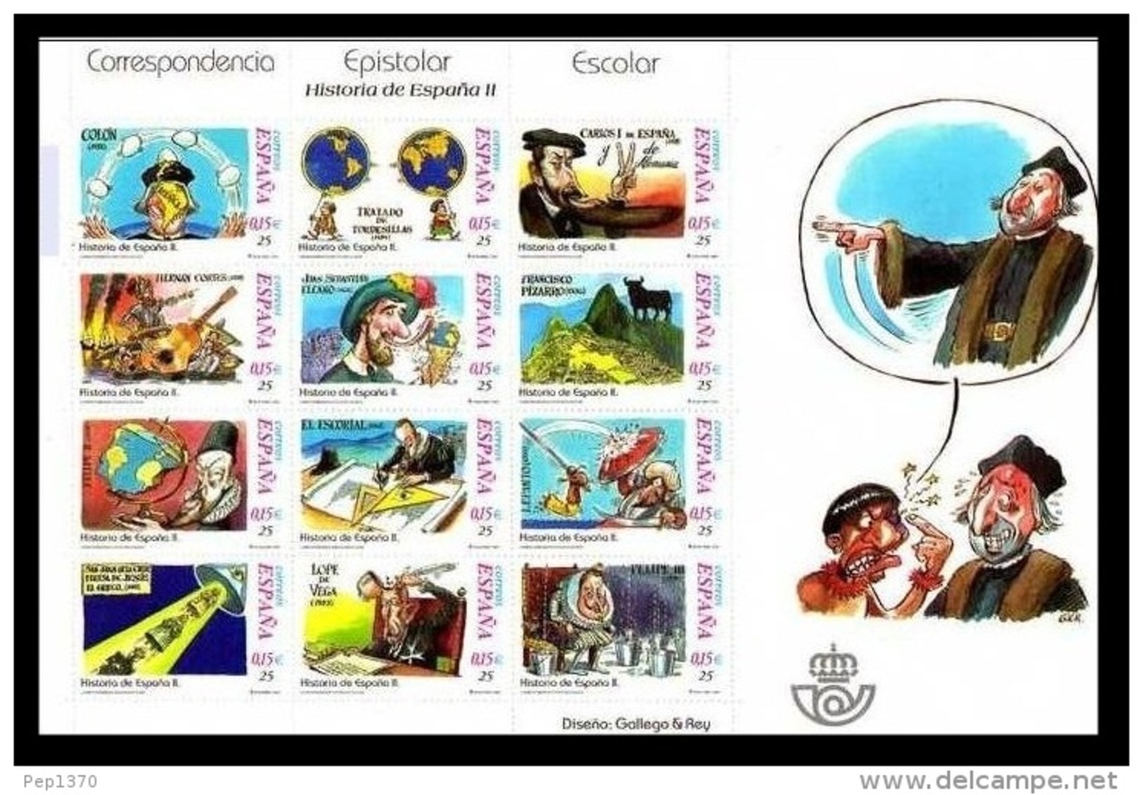 ESPAÑA 2001 - CORRESPONDENCIA EPISTOLAR ESCOLAR - HISTORIA DE ESPAÑA EN COMICS   Edifil Nº 3822-3833 - Yvert 3386A-3386M - Nuovi