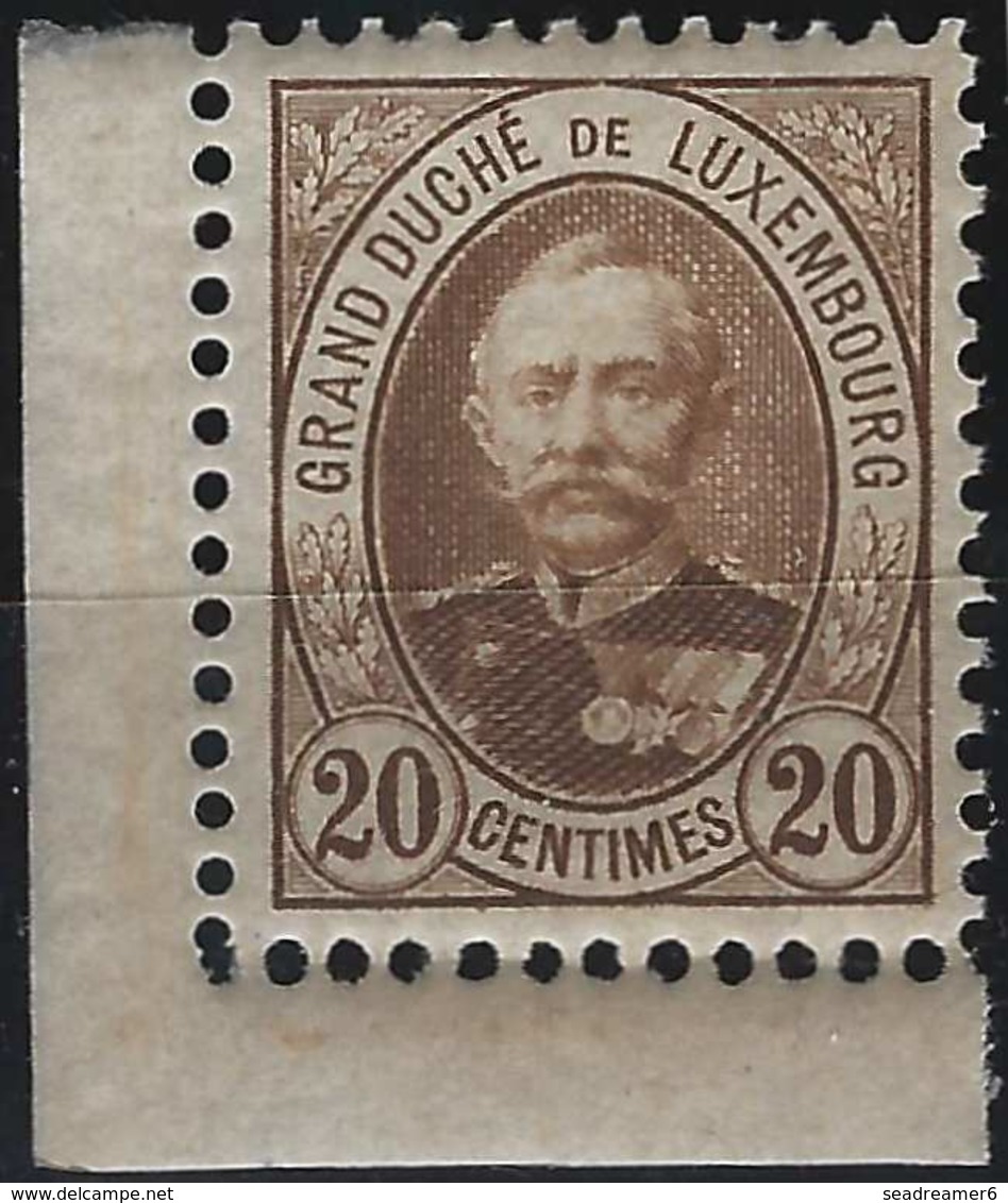 LUXEMBOURG  N°61 A**, Coin De Feuille Variété Brun Foncé, Superbe - 1891 Adolphe Front Side