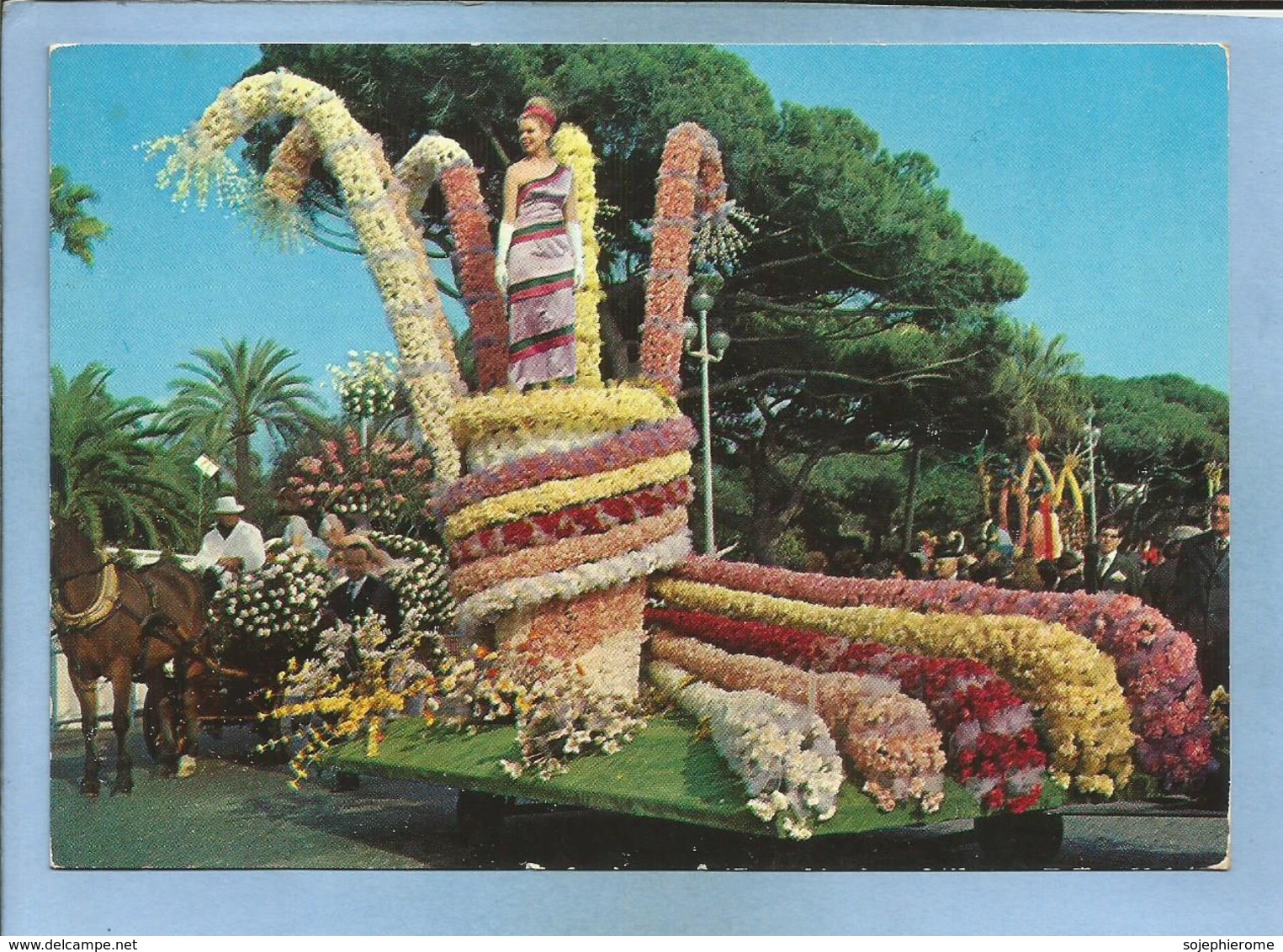 Nice (06) Carnaval Bataille De Fleurs Côte D'Azur En Fête 2 Scans Carte Animée Reine De Beauté Attelage - Carnaval