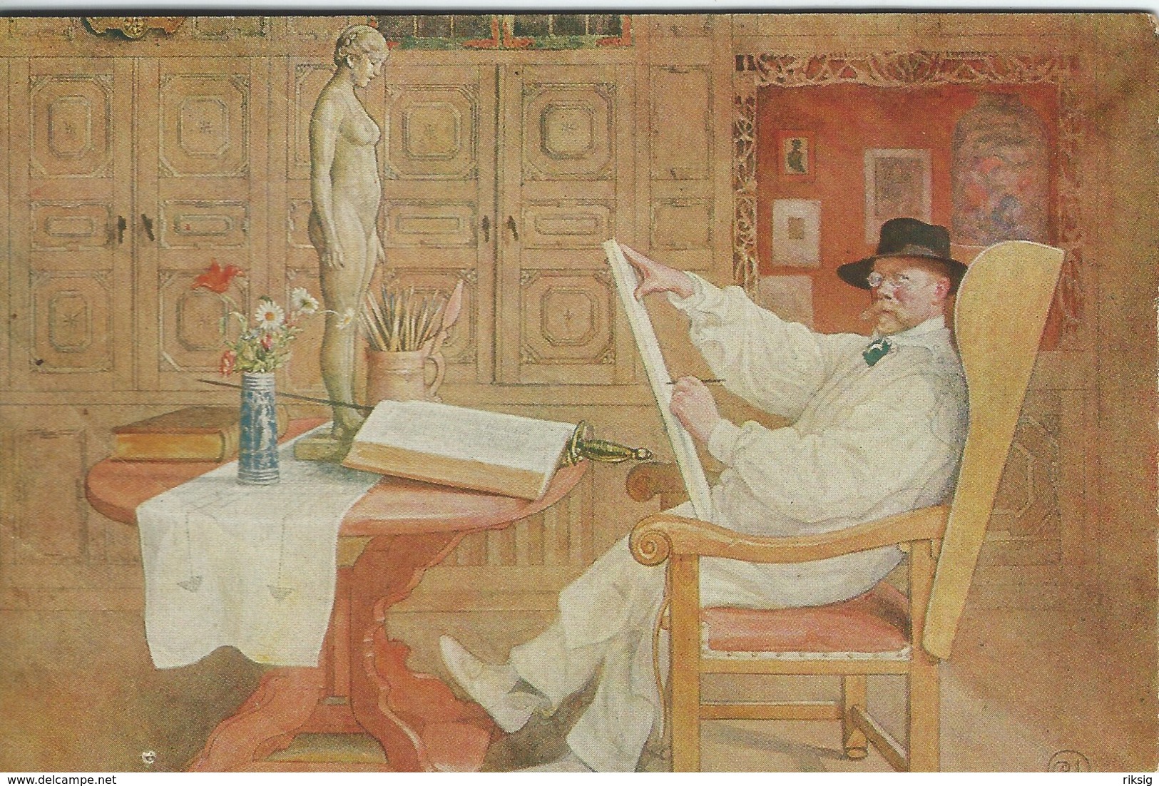 Carl Larsson. Själfporträtt - Selbstbildnis. Selfportrait.  Old Card. S-4291 - Paintings