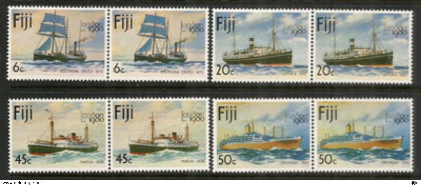 Histoire Des Voiliers Et Bateaux Postaux Aux îles FIDJI.  8 Timbres Neufs ** Se-tenant, Côte 8,00 Euro - Post