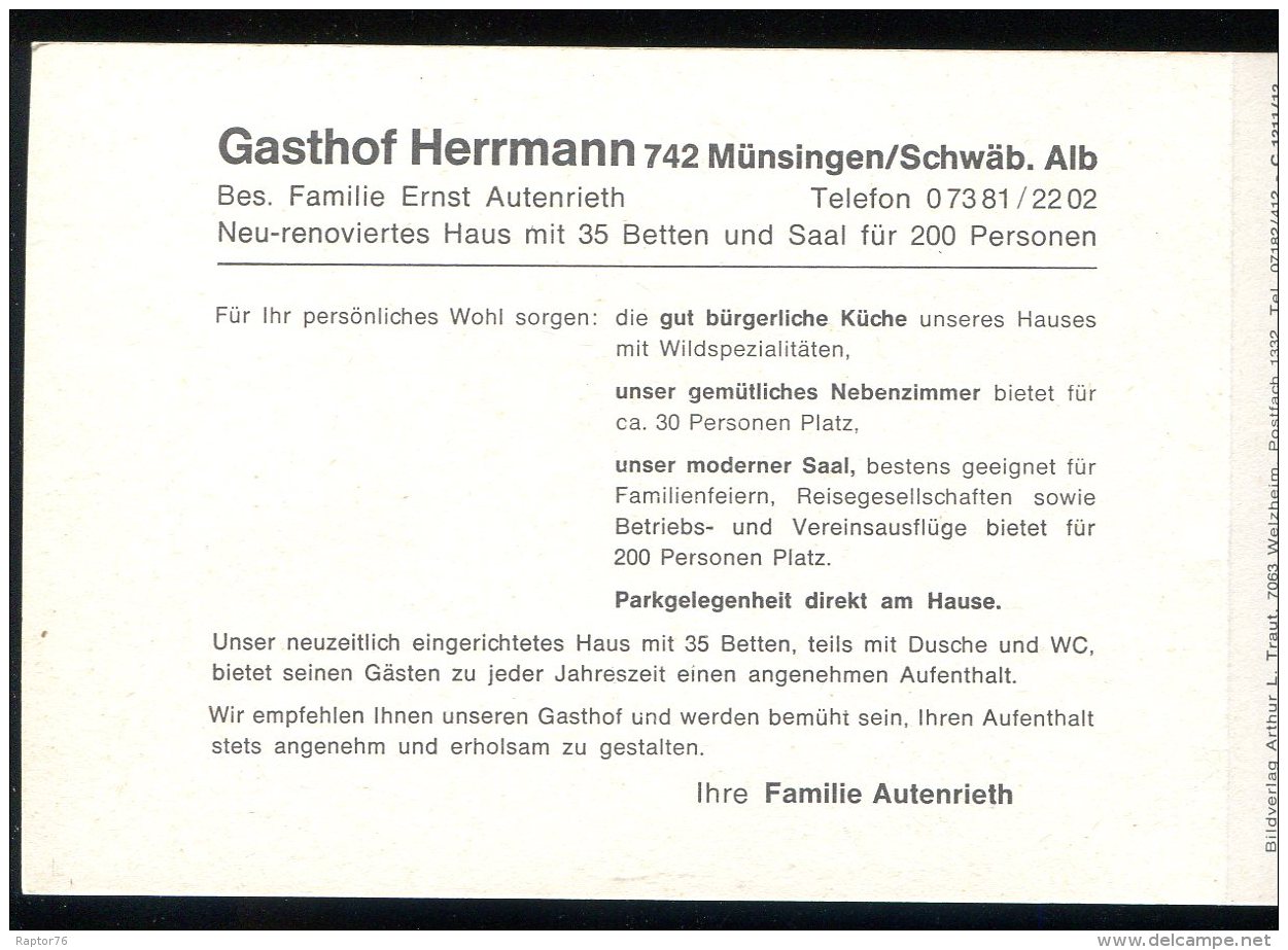 CPM Double Publicitaire Allemagne MÜNSINGEN Gasthof Herrmann ( 4 Scan ) - Münsingen