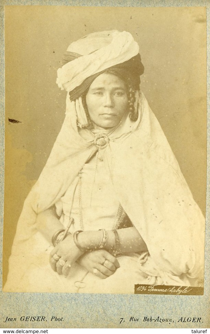 ALGERIE - Femme  KABYLE  - Carte CABINET - Photographe Jean GEISER - Circa 1880 - Afrique