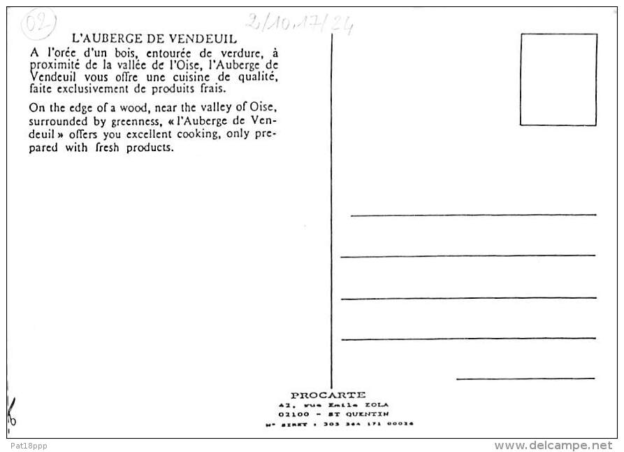 02 - VENDEUIL : L'AUBERGE De VENDEUIL Hotel Restaurant ( Logis De France ) CPSM CPM GF - Aisne - Otros & Sin Clasificación