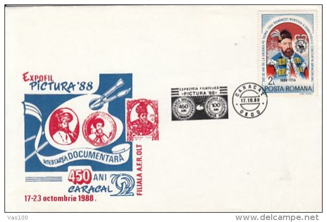 CARACAL PHILATELIC EXHIBITION, KINGS PORTRAITS, SPECIAL COVER, 1988, ROMANIA - Brieven En Documenten