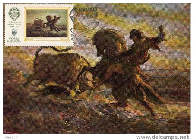 PAINTINGS, NICOLAE GRIGORESCU- DRAGOS AND THE AUROCHS, CM, MAXICARD, CARTES MAXIMUM, OBLIT FDC, 1968, ROMANIA - Other & Unclassified