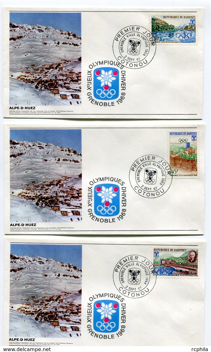 RC 9681 DAHOMEY JEUX OLYMPIQUES DE GRENOBLE 1968 VILLE OLYMPIQUE COUBERTIN 1er JOUR FDC TB - Covers & Documents