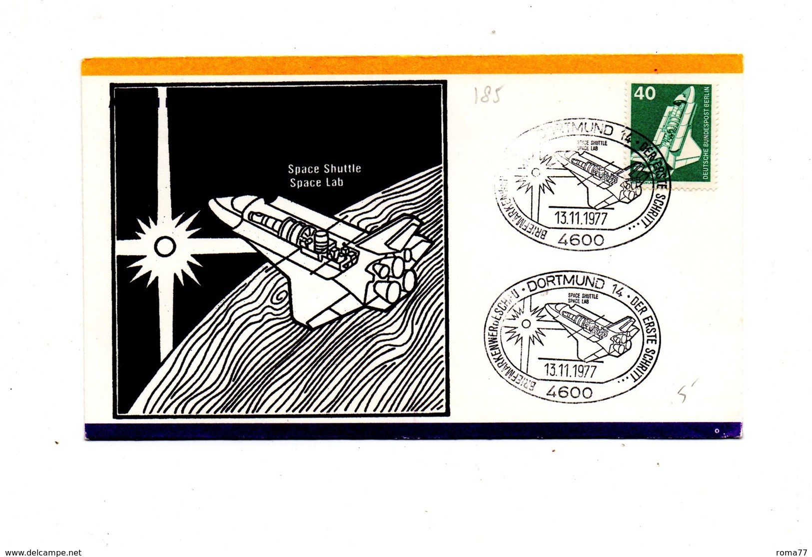 LAB185 - GERMANIA BERLINO BERLIN 1977 Space, Hermann Oberth, Rocket Mail Commemorative Postcard . SHUTTLE - Briefe U. Dokumente