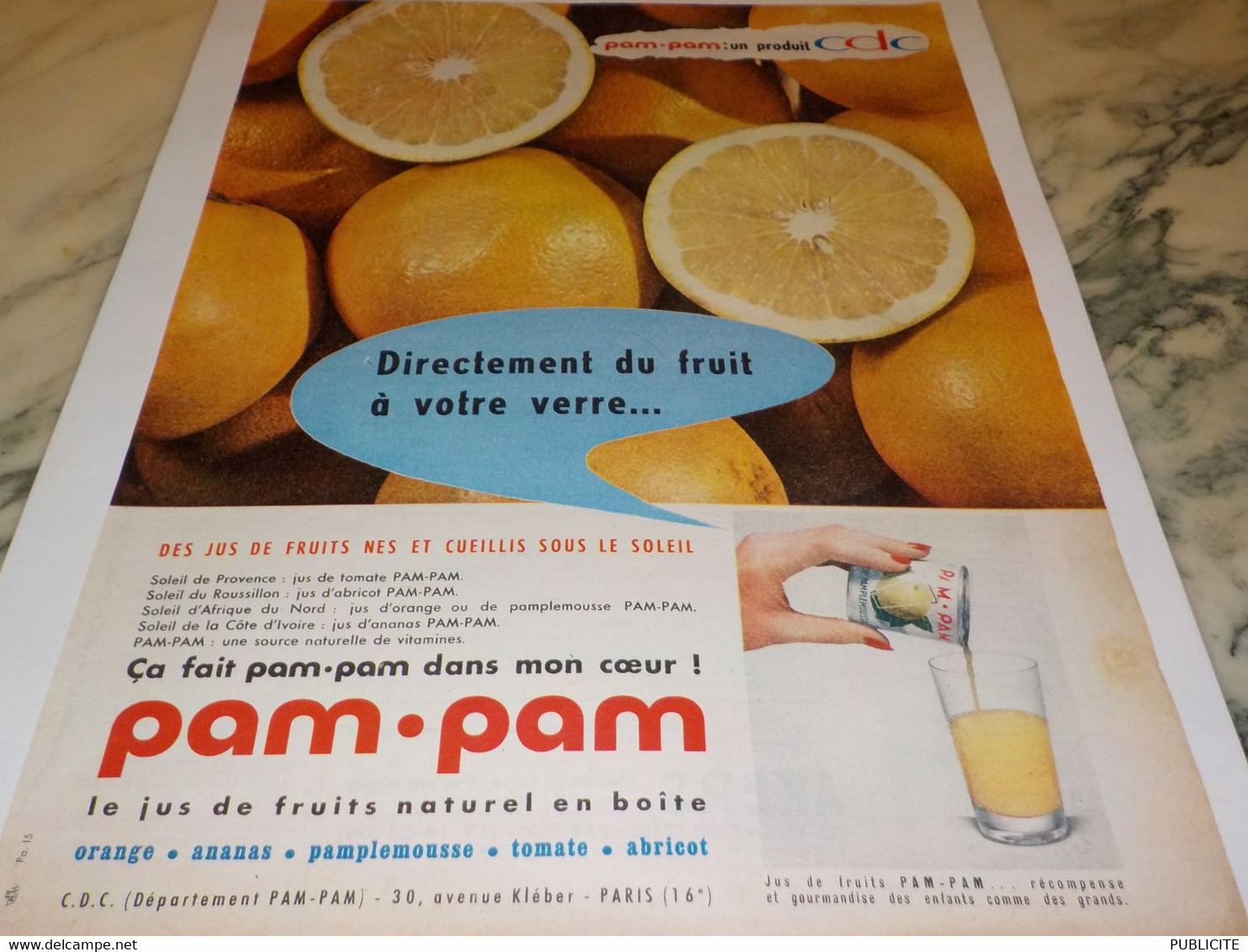 ANCIENNE PUBLICITE JUS DE FRUIT EN BOITE PAM PAM 1955 - Autres & Non Classés