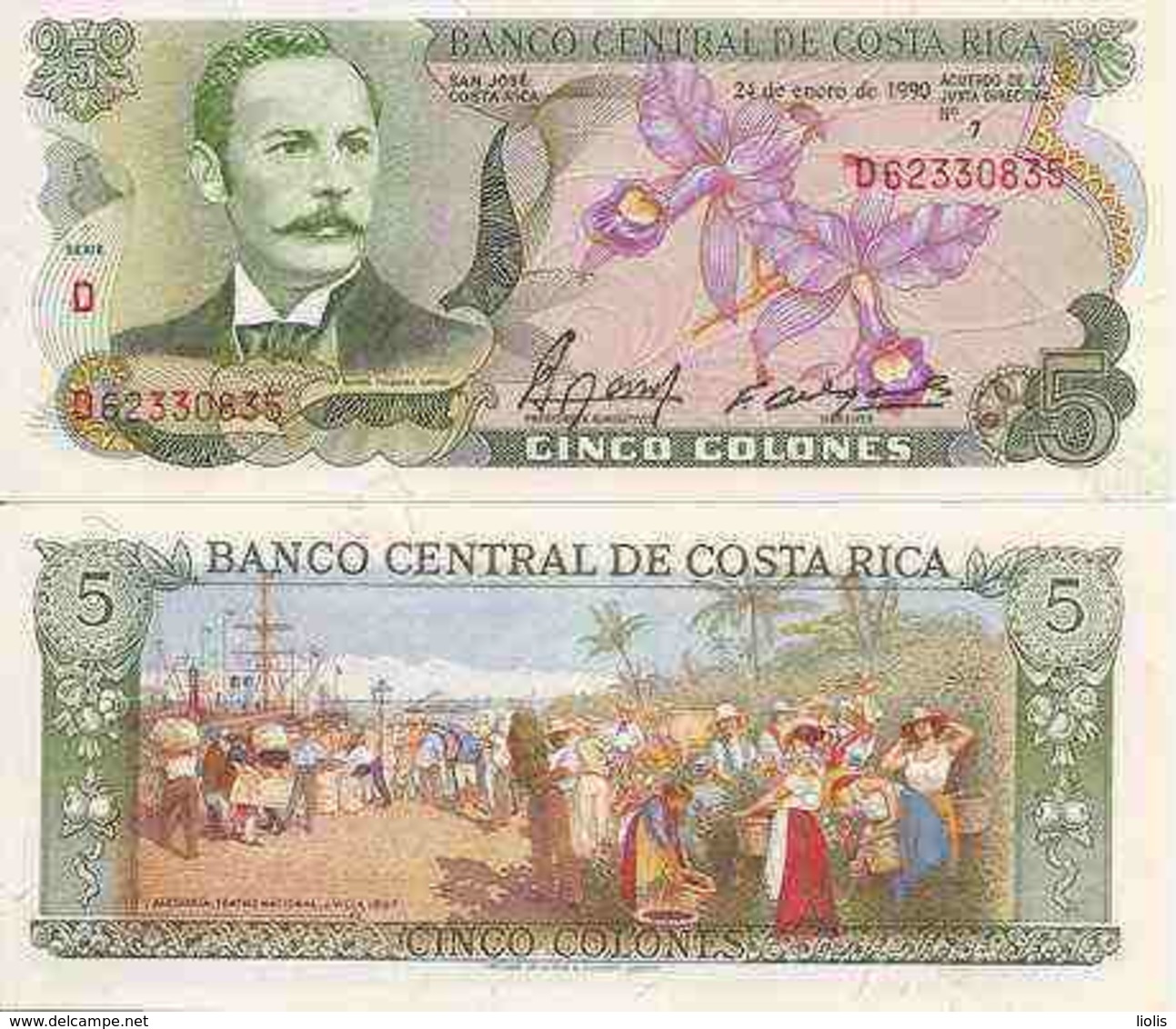 Costa Rica  P-236e   5 Colones  1990  UNC - Costa Rica