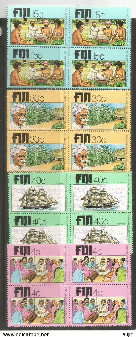 Centenaire De L'arrivée Des Indiens Aux Iles FIDJI, 4 Blocs De 4 Neufs **   Côte 12,00 Euro - Fidji (1970-...)